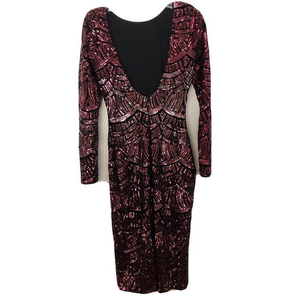 Dress the Population Burgundy Emery Sequin Embellished Long-Sleeve Bodyconxsmall - Picture 1 of 6